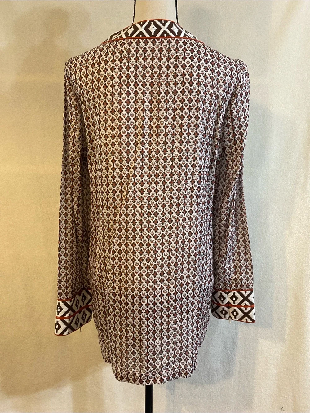 Tory Burch brown floral embroidered trim print cotton tunic